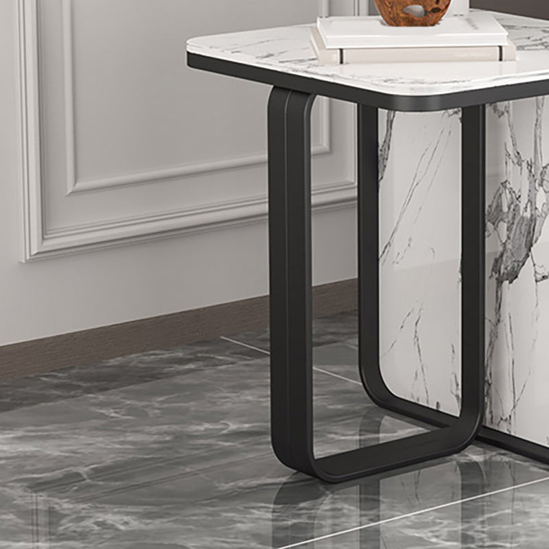 Mid-Century Modern Rectangular Stone Top Side Table Abstract Frame Sofa Side Table