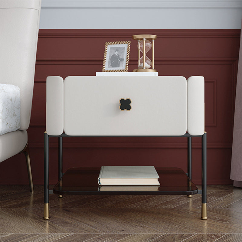 Modern Style with 1 Drawer 1 Storage Rack Leather Black Leg and Nightstand