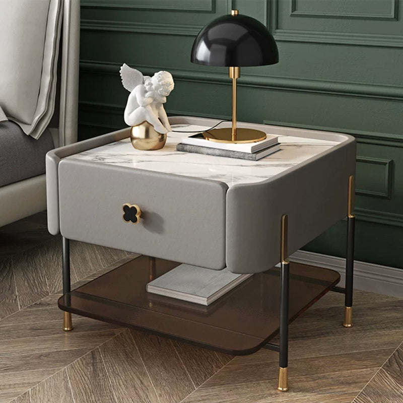Modern Style with 1 Drawer 1 Storage Rack Leather Black Leg and Nightstand