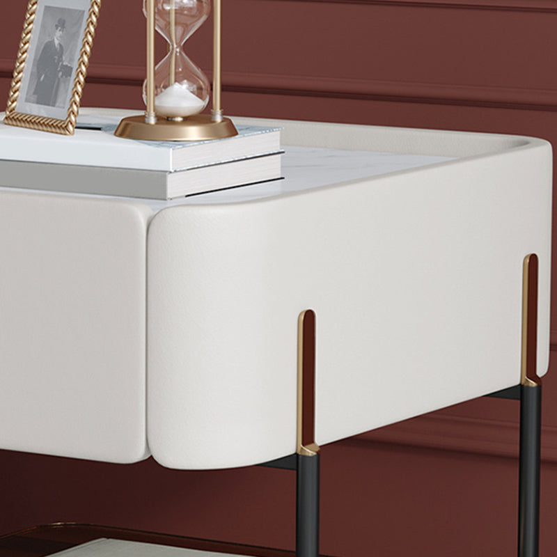 Modern Style with 1 Drawer 1 Storage Rack Leather Black Leg and Nightstand