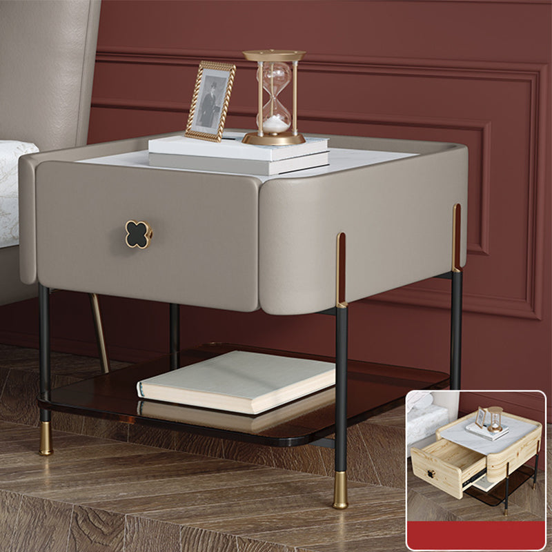 Modern Style with 1 Drawer 1 Storage Rack Leather Black Leg and Nightstand
