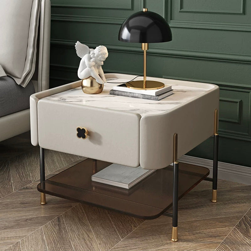 Modern Style with 1 Drawer 1 Storage Rack Leather Black Leg and Nightstand