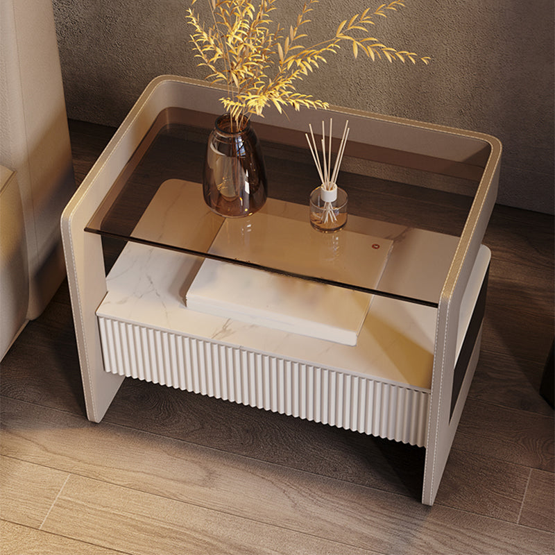 Zeitgenössischer 1 - Schubladenglas/Stein Nachttisch 18,9 "großer Nachtstand