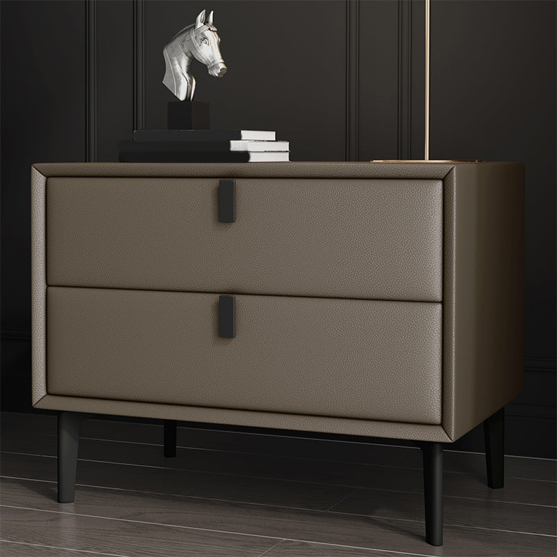18.5" Tall 2 - Drawer Nightstand Modern Solid Wood Nightstand Light Coffee Faux Leather Clearhalo 'Bedroom Furniture' 'furn' 'furn_night_stand' 'Furniture' 'night_stand' 'Nightstands' 5270300