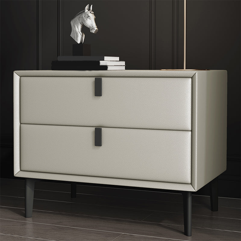 18.5" Tall 2 - Drawer Nightstand Modern Solid Wood Nightstand Beige Faux Leather Clearhalo 'Bedroom Furniture' 'furn' 'furn_night_stand' 'Furniture' 'night_stand' 'Nightstands' 5270305