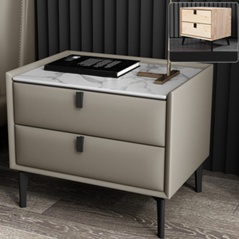 18.5" Tall 2 - Drawer Nightstand Modern Solid Wood Nightstand Khaki Stone Clearhalo 'Bedroom Furniture' 'furn' 'furn_night_stand' 'Furniture' 'night_stand' 'Nightstands' 5270309