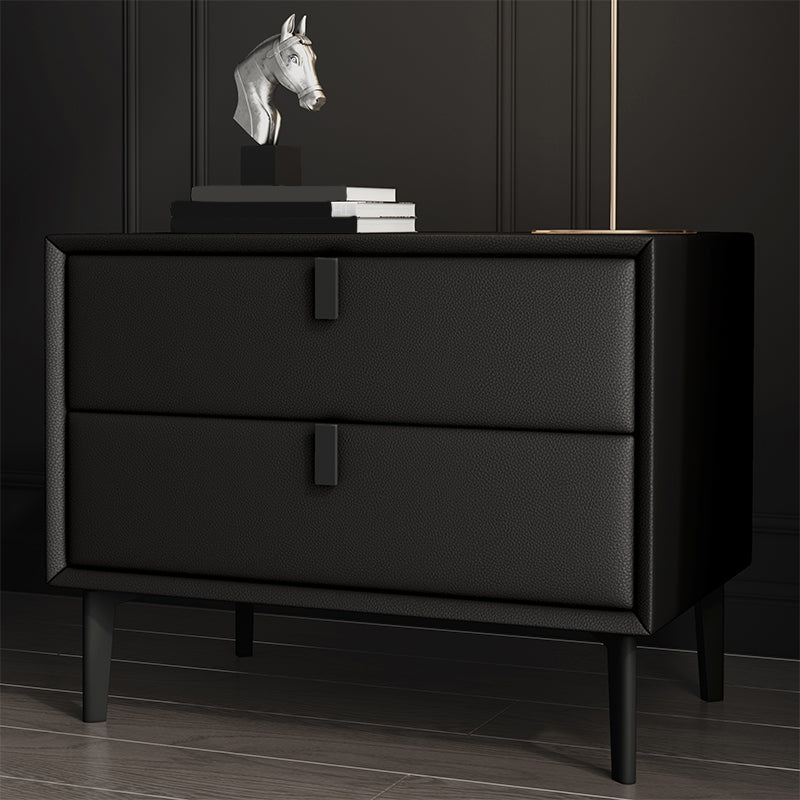 18.5" Tall 2 - Drawer Nightstand Modern Solid Wood Nightstand Black Faux Leather Clearhalo 'Bedroom Furniture' 'furn' 'furn_night_stand' 'Furniture' 'night_stand' 'Nightstands' 5270310
