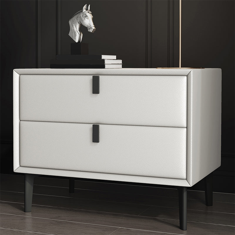 18.5" Tall 2 - Drawer Nightstand Modern Solid Wood Nightstand Off-White Faux Leather Clearhalo 'Bedroom Furniture' 'furn' 'furn_night_stand' 'Furniture' 'night_stand' 'Nightstands' 5270312