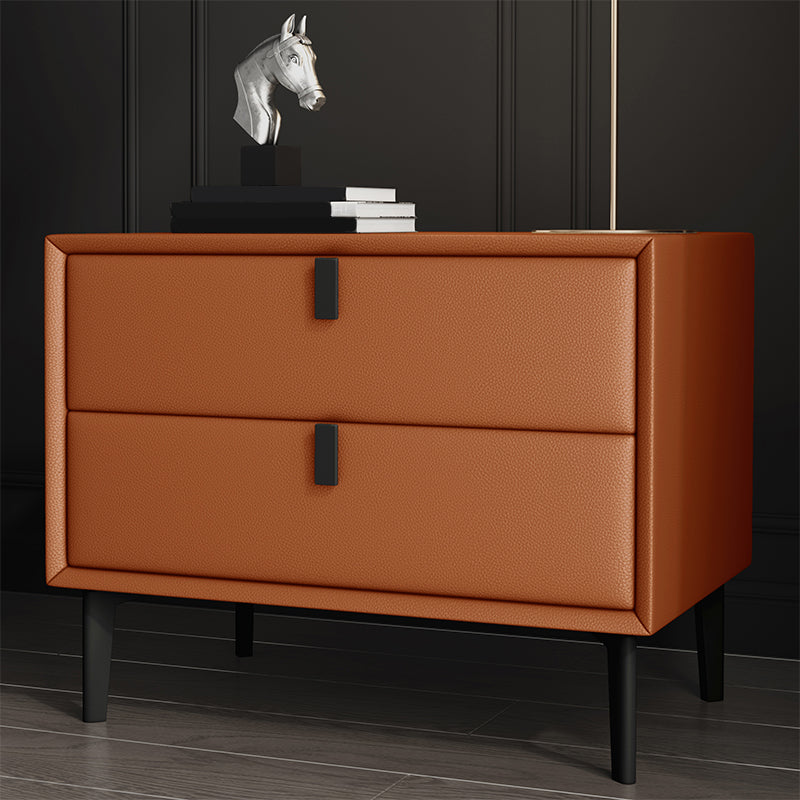18.5" Tall 2 - Drawer Nightstand Modern Solid Wood Nightstand Orange Faux Leather Clearhalo 'Bedroom Furniture' 'furn' 'furn_night_stand' 'Furniture' 'night_stand' 'Nightstands' 5270314