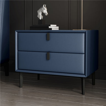 18.5" Tall 2 - Drawer Nightstand Modern Solid Wood Nightstand Blue Faux Leather Clearhalo 'Bedroom Furniture' 'furn' 'furn_night_stand' 'Furniture' 'night_stand' 'Nightstands' 5270316