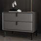 18.5" Tall 2 - Drawer Nightstand Modern Solid Wood Nightstand Dark Gray Faux Leather Clearhalo 'Bedroom Furniture' 'furn' 'furn_night_stand' 'Furniture' 'night_stand' 'Nightstands' 5270317