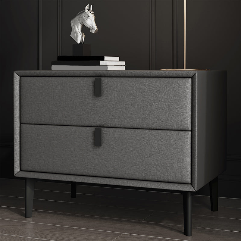 18.5" Tall 2 - Drawer Nightstand Modern Solid Wood Nightstand Dark Gray Faux Leather Clearhalo 'Bedroom Furniture' 'furn' 'furn_night_stand' 'Furniture' 'night_stand' 'Nightstands' 5270317