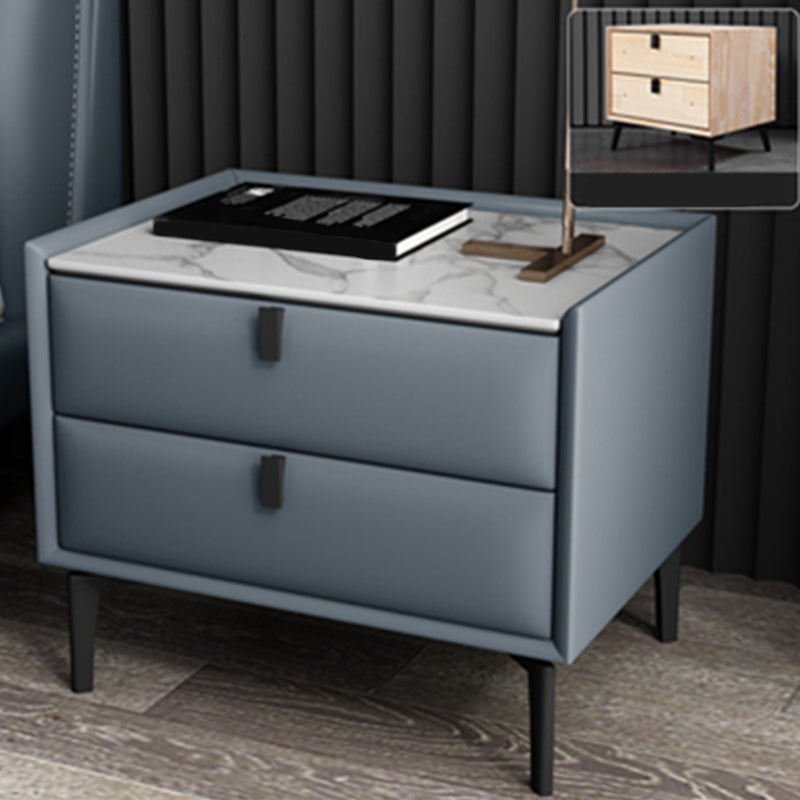18.5" Tall 2 - Drawer Nightstand Modern Solid Wood Nightstand Dark Blue Stone Clearhalo 'Bedroom Furniture' 'furn' 'furn_night_stand' 'Furniture' 'night_stand' 'Nightstands' 5270319
