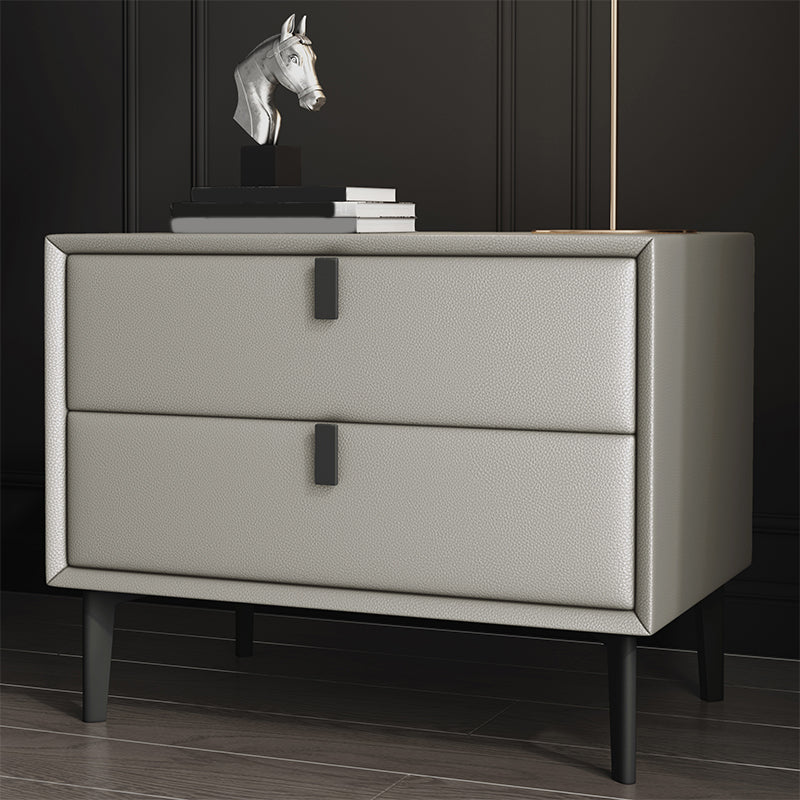 18.5" Tall 2 - Drawer Nightstand Modern Solid Wood Nightstand Khaki Faux Leather Clearhalo 'Bedroom Furniture' 'furn' 'furn_night_stand' 'Furniture' 'night_stand' 'Nightstands' 5270321