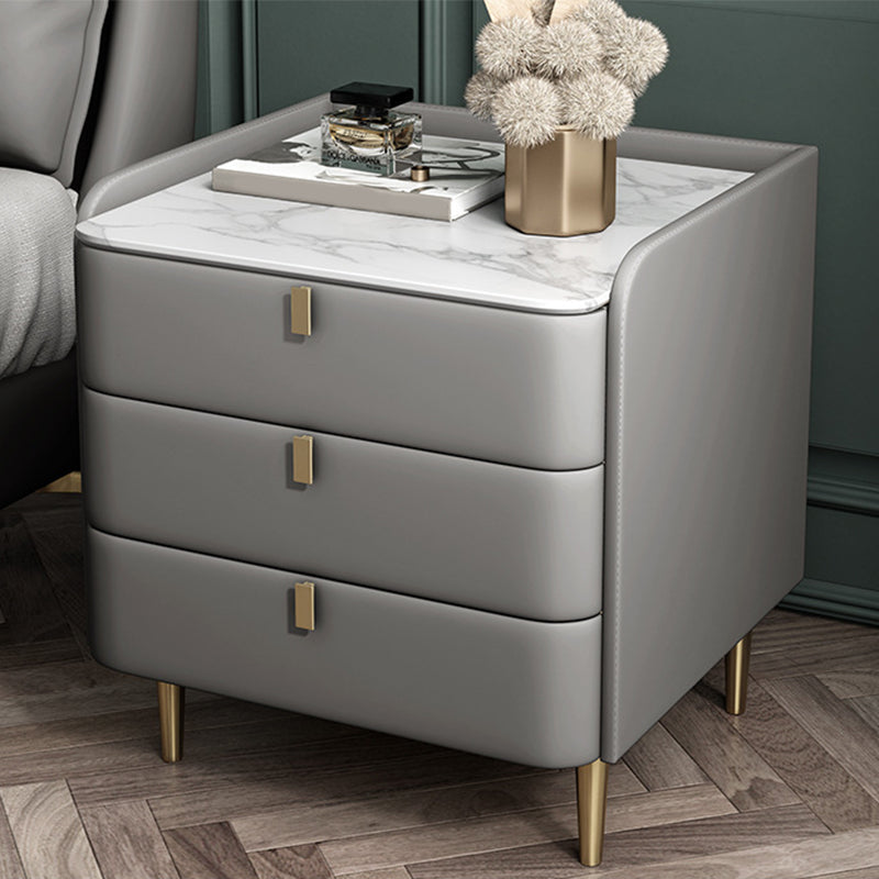 Massivholzrahmen 3 Schubladen Leder mehrfarbige Auswahl Goldtischbein Nachttisch