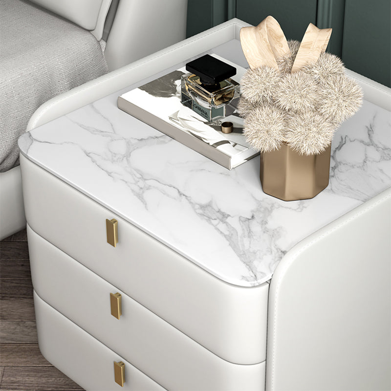 Massivholzrahmen 3 Schubladen Leder mehrfarbige Auswahl Goldtischbein Nachttisch