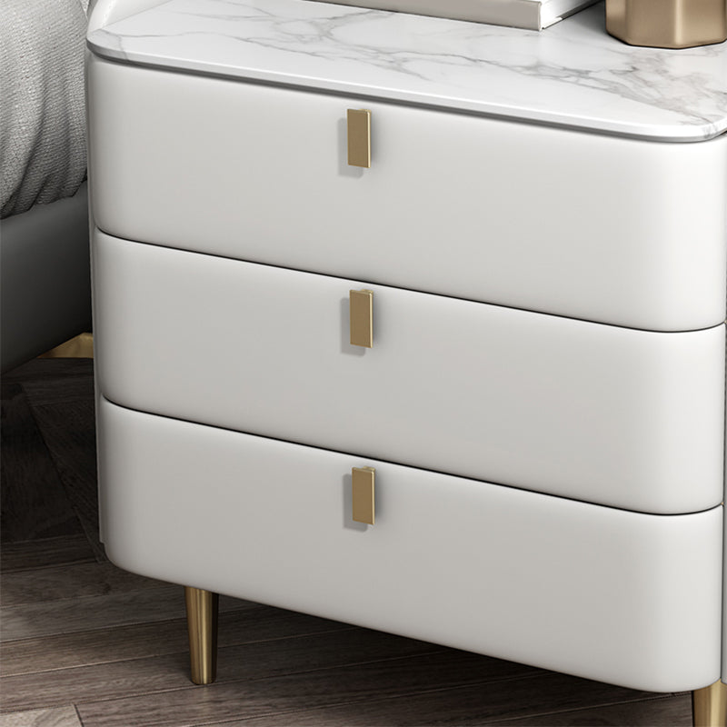 Massivholzrahmen 3 Schubladen Leder mehrfarbige Auswahl Goldtischbein Nachttisch