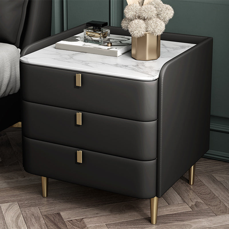 Massivholzrahmen 3 Schubladen Leder mehrfarbige Auswahl Goldtischbein Nachttisch