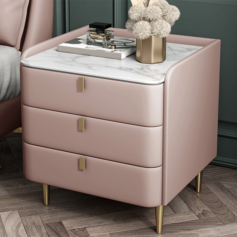 Massivholzrahmen 3 Schubladen Leder mehrfarbige Auswahl Goldtischbein Nachttisch