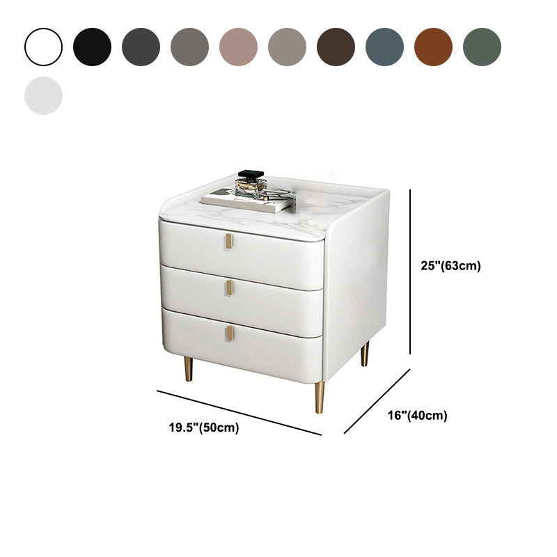 Massivholzrahmen 3 Schubladen Leder mehrfarbige Auswahl Goldtischbein Nachttisch