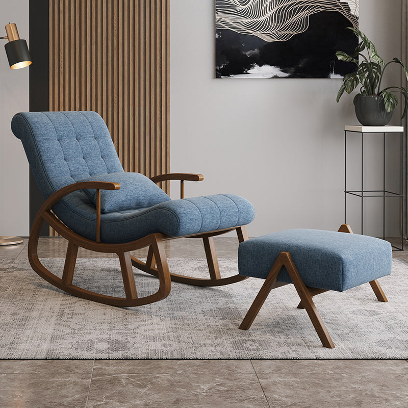 25.59" L x 46.45" W x 31.10" H Lounge Chair Solid Wood Frame Accent Chair for Living Room Dark Blue With Ottoman Clearhalo 'Accent Chairs' 'accent_chairs' 'Chairs & Seating' 'furn' 'furn_accent_chairs' 'Furniture' 'Living Room Furniture' 5270378