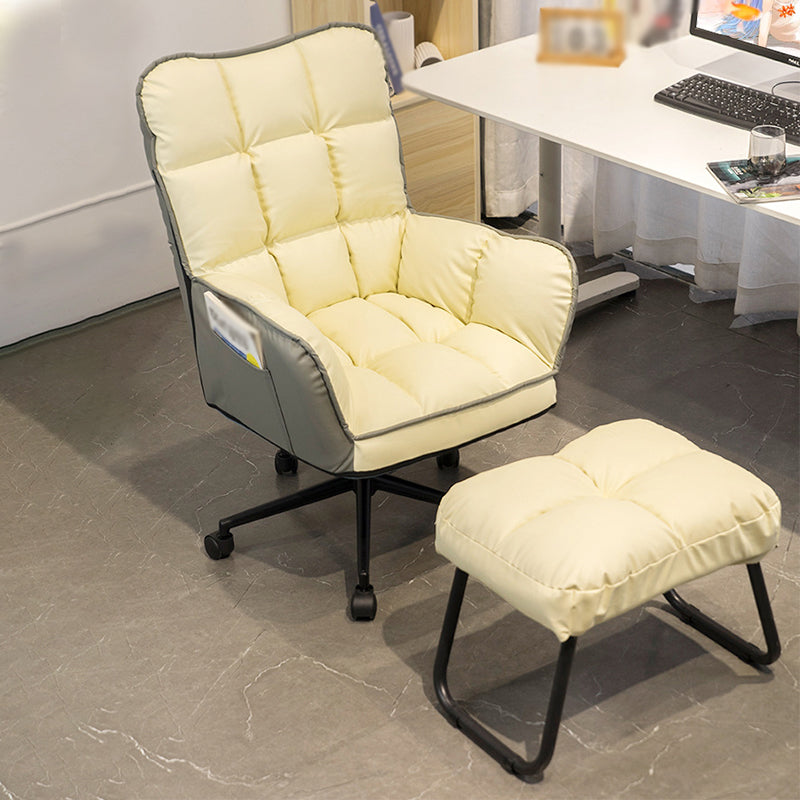 PU Leather Arm Chair 27.55" L x 25.59" W x 42.51" H Adjustable Armchair with Wheels Off-White With Ottoman Clearhalo 'Accent Chairs' 'accent_chairs' 'Chairs & Seating' 'furn' 'furn_accent_chairs' 'Furniture' 'Living Room Furniture' 5270500