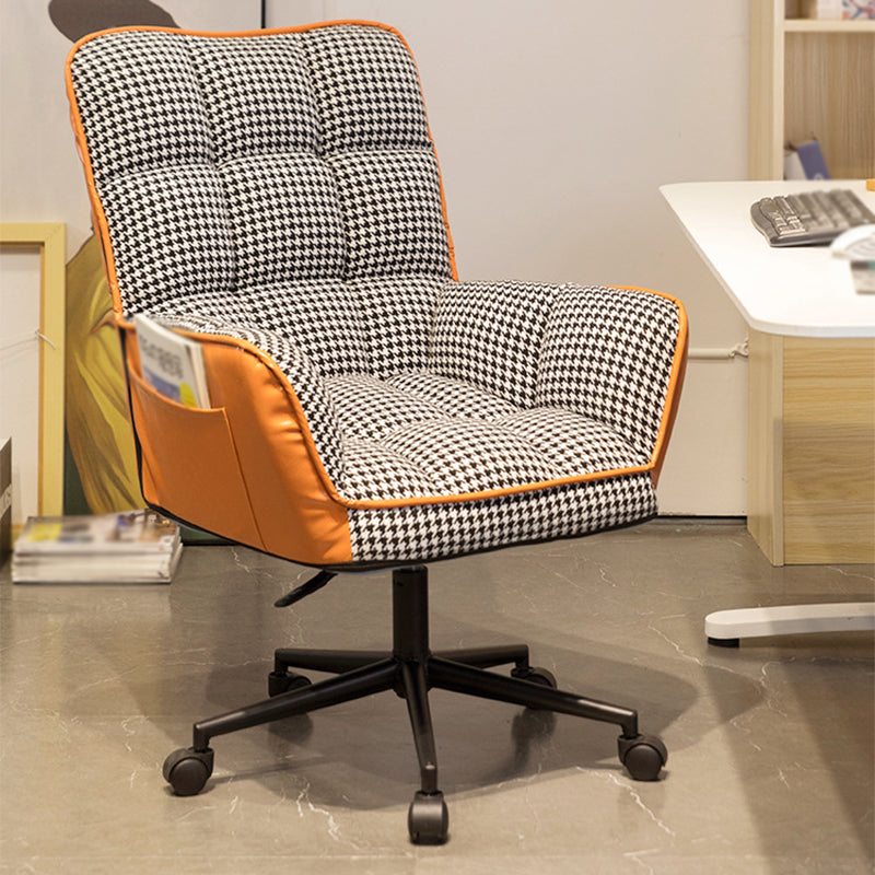 PU Leather Arm Chair 27.55" L x 25.59" W x 42.51" H Adjustable Armchair with Wheels Orange Houndstooth Without Ottoman Clearhalo 'Accent Chairs' 'accent_chairs' 'Chairs & Seating' 'furn' 'furn_accent_chairs' 'Furniture' 'Living Room Furniture' 5270503