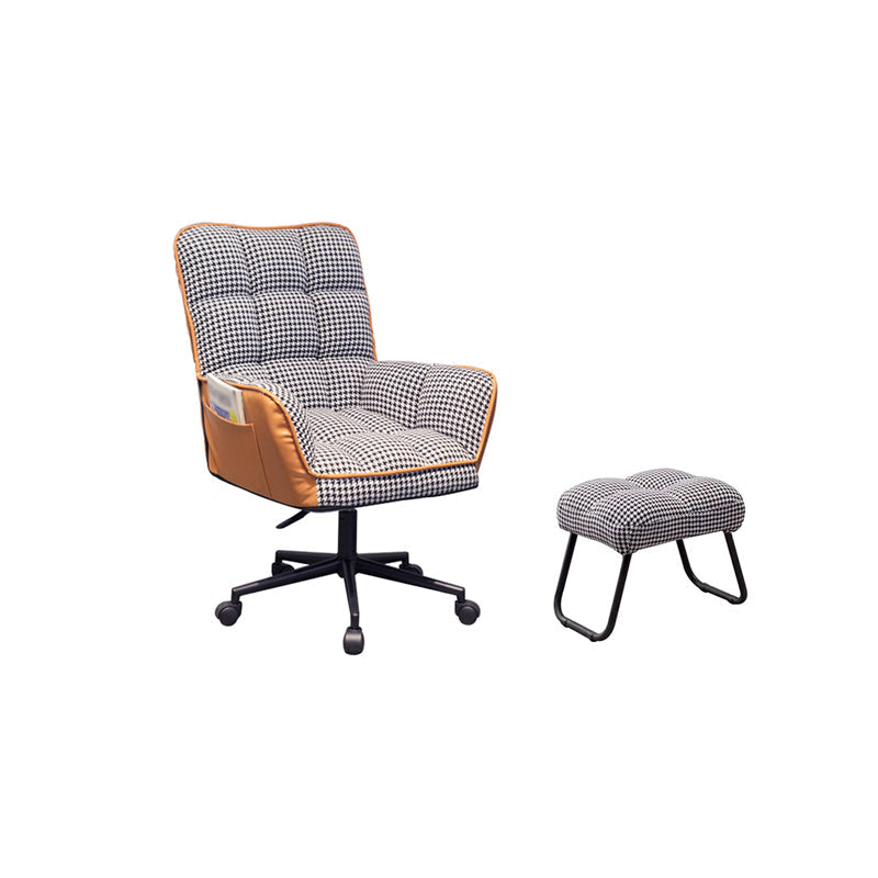 PU Leather Arm Chair 27.55" L x 25.59" W x 42.51" H Adjustable Armchair with Wheels Orange Houndstooth With Ottoman Clearhalo 'Accent Chairs' 'accent_chairs' 'Chairs & Seating' 'furn' 'furn_accent_chairs' 'Furniture' 'Living Room Furniture' 5270507