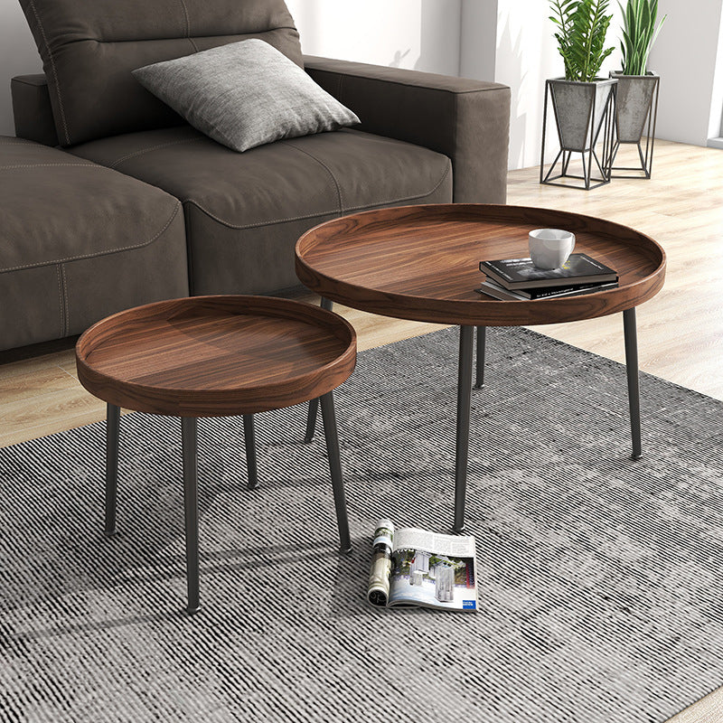 4 Legs Round Tray Top Coffee Table Contemporary Wood Coffee Table 31.5"L x 31.5"W x 18"H + 16"L x 16"W x 16"H Walnut Clearhalo 'Coffee & Accent Tables' 'Coffee Tables' 'coffee_tables' 'furn' 'furn_coffee_tables' 'Furniture' 'Living Room Furniture' 5270650