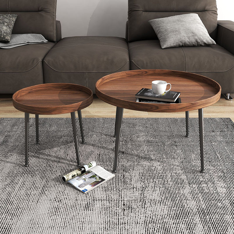 4 Legs Round Tray Top Coffee Table Contemporary Wood Coffee Table 31.5"L x 31.5"W x 18"H + 20"L x 20"W x 16"H Walnut Clearhalo 'Coffee & Accent Tables' 'Coffee Tables' 'coffee_tables' 'furn' 'furn_coffee_tables' 'Furniture' 'Living Room Furniture' 5270651
