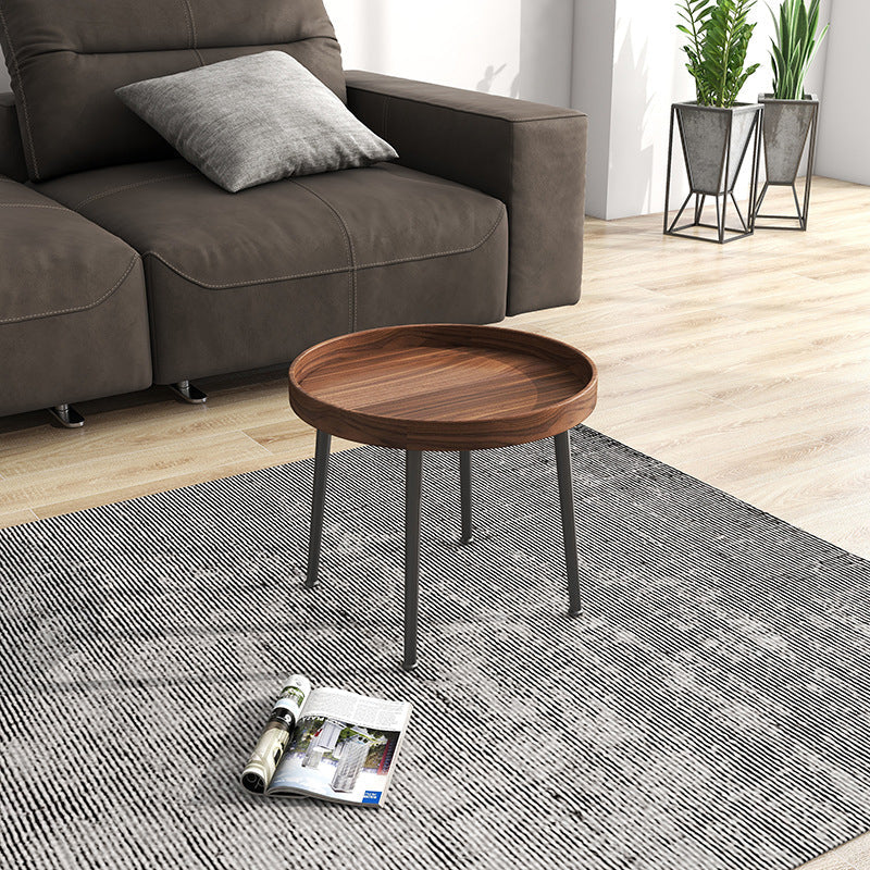 4 Legs Round Tray Top Coffee Table Contemporary Wood Coffee Table 16"L x 16"W x 16"H Walnut Clearhalo 'Coffee & Accent Tables' 'Coffee Tables' 'coffee_tables' 'furn' 'furn_coffee_tables' 'Furniture' 'Living Room Furniture' 5270664