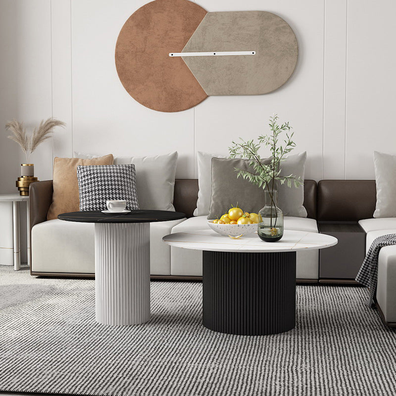 Modern Style Black/white Rock Slab Top Metal Craft Round Coffee Table Clearhalo 'Coffee & Accent Tables' 'Coffee Tables' 'coffee_tables' 'furn' 'furn_coffee_tables' 'Furniture' 'Living Room Furniture' 5270670