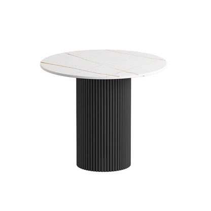 Modern Style Black/white Rock Slab Top Metal Craft Round Coffee Table 23.6"L x 23.6"W x 20"H White Clearhalo 'Coffee & Accent Tables' 'Coffee Tables' 'coffee_tables' 'furn' 'furn_coffee_tables' 'Furniture' 'Living Room Furniture' 5270671