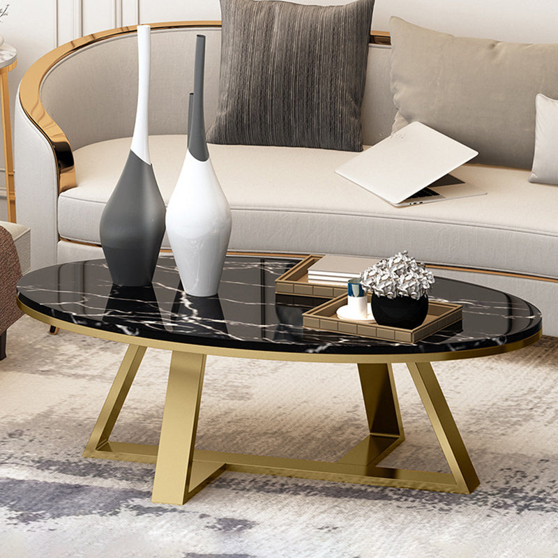 Trestle Coffee Table Contemporary Cocktail Table for Living Room 39.5"L x 19.5"W x 18"H Gold Black Clearhalo 'Coffee & Accent Tables' 'Coffee Tables' 'coffee_tables' 'furn' 'furn_coffee_tables' 'Furniture' 'Living Room Furniture' 5270688