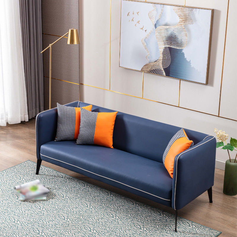 スカンジナビアのフェイクレザーリビングルーム用の正方形の腕を持つタイトなバックソファ