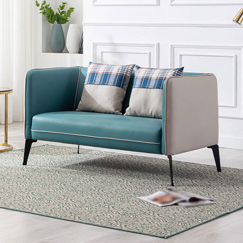 スカンジナビアのフェイクレザーリビングルーム用の正方形の腕を持つタイトなバックソファ