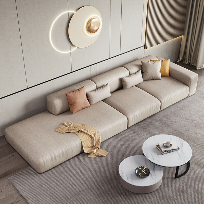 フェイクレザーステーションリビングルームスクエアアーム標準枕ソファ