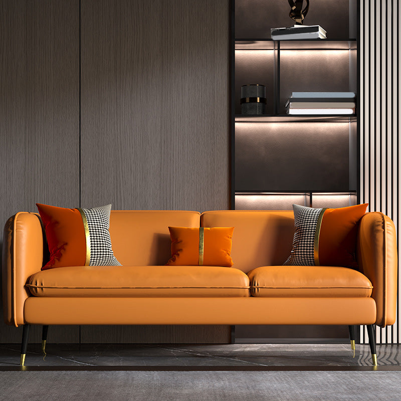 Contemporary Faux Leather Square Arm Sofa with Tight Back for Apartment 69"L x 29"W x 28"H Orange Clearhalo 'furn' 'furn_sofas' 'Furniture' 'Living Room Furniture' 'Sofa' 'sofas' 5270916