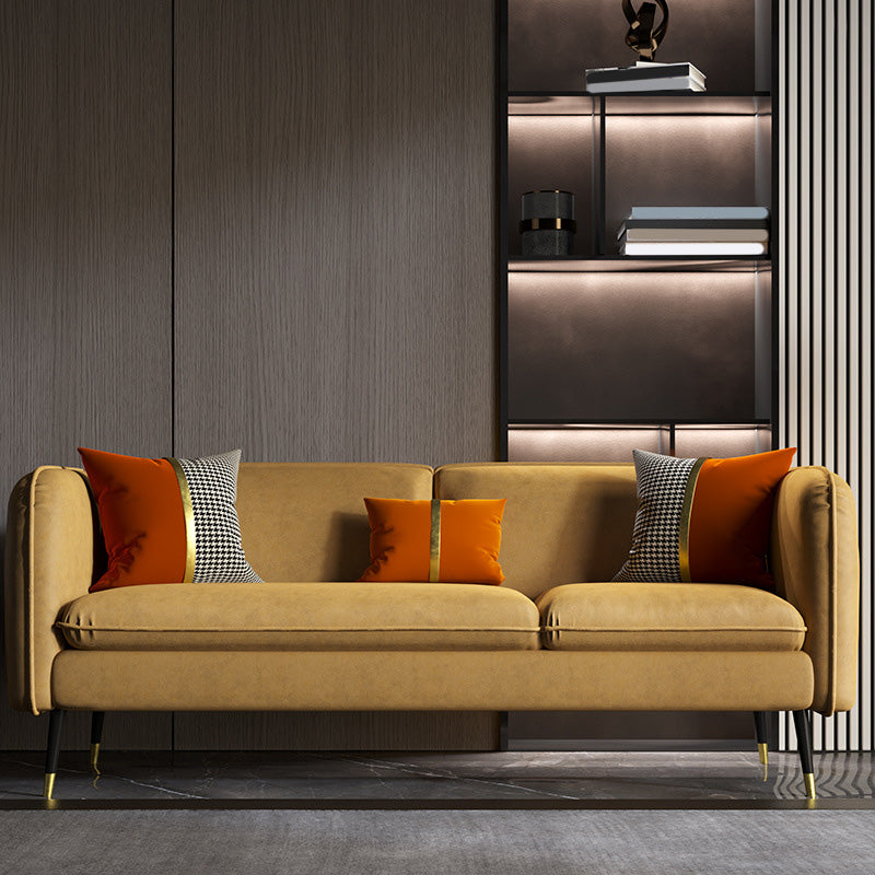 Contemporary Faux Leather Square Arm Sofa with Tight Back for Apartment Yellow Clearhalo 'furn' 'furn_sofas' 'Furniture' 'Living Room Furniture' 'Sofa' 'sofas' 5270918