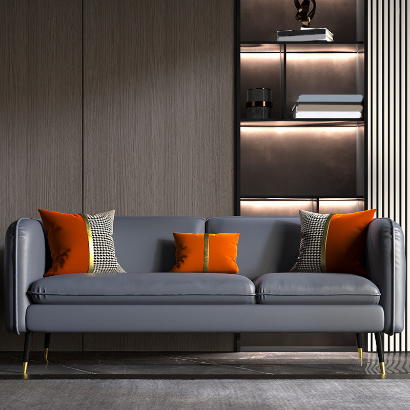 Contemporary Faux Leather Square Arm Sofa with Tight Back for Apartment Silver Gray Clearhalo 'furn' 'furn_sofas' 'Furniture' 'Living Room Furniture' 'Sofa' 'sofas' 5270922