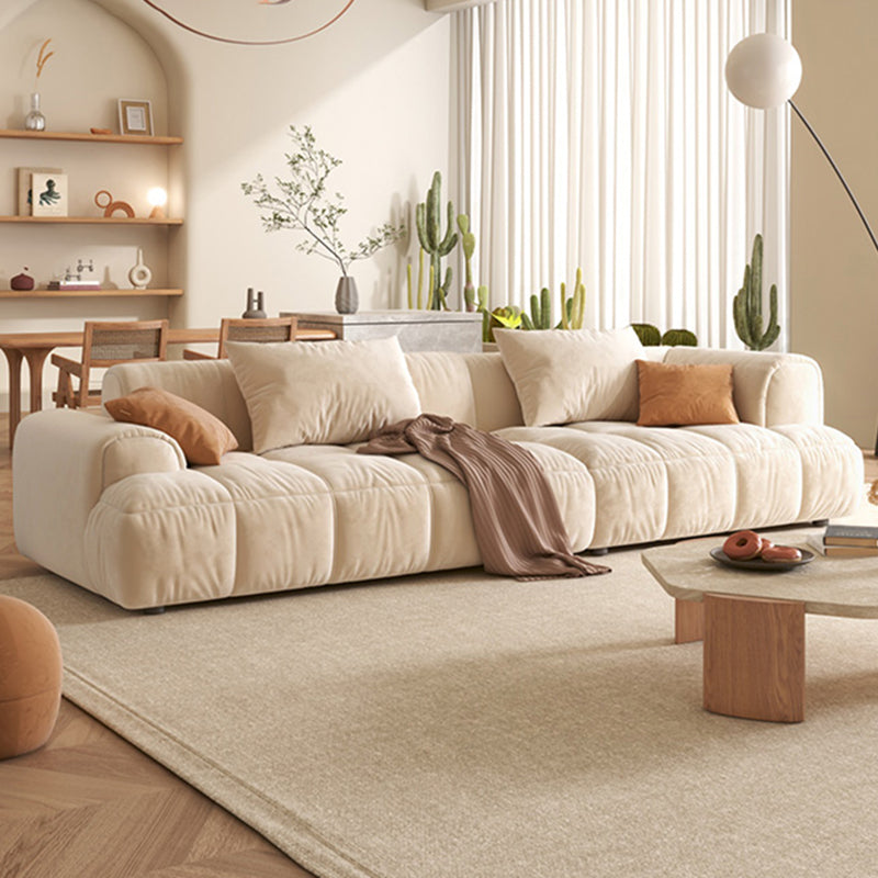 Velvet Round Arm Sectionals 24.8"High Tight Back Sofa with 4 Pillows Off-White Clearhalo 'furn' 'furn_sectionals' 'Furniture' 'Living Room Furniture' 'Sectionals' 5270995