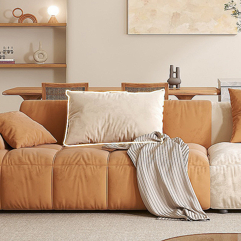 Velvet Round Arm Sectionals 24.8"High Tight Back Sofa with 4 Pillows Clearhalo 'furn' 'furn_sectionals' 'Furniture' 'Living Room Furniture' 'Sectionals' 5270999