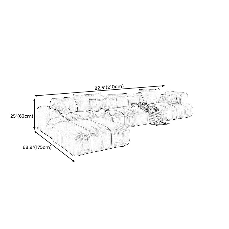 Velvet Round Arm Sectionals 24.8"High Tight Back Sofa with 4 Pillows Clearhalo 'furn' 'furn_sectionals' 'Furniture' 'Living Room Furniture' 'Sectionals' 5271008