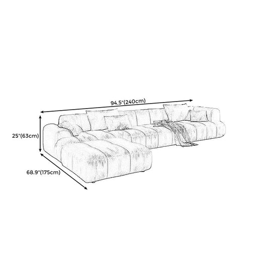 Velvet Round Arm Sectionals 24.8"High Tight Back Sofa with 4 Pillows Clearhalo 'furn' 'furn_sectionals' 'Furniture' 'Living Room Furniture' 'Sectionals' 5271009