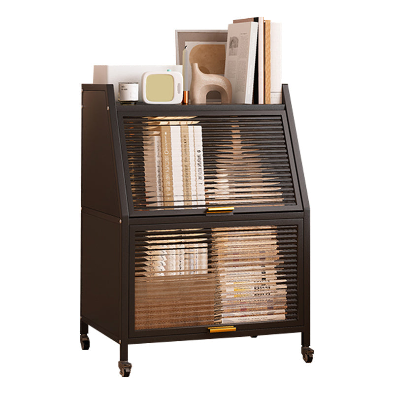 13.78"W Bookshelf Contemporary Style Bookcase for Home Study Room with Casters 15.7"L x 13.8"W x 33.1"H Black Clearhalo 'Bookcases' 'furn' 'furn_bookcases' 'Furniture' 'Office Furniture' 5271756