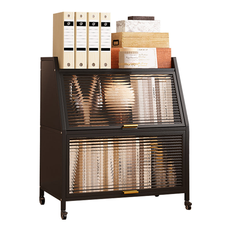 13.78"W Bookshelf Contemporary Style Bookcase for Home Study Room with Casters 23.6"L x 13.8"W x 33.1"H Black Clearhalo 'Bookcases' 'furn' 'furn_bookcases' 'Furniture' 'Office Furniture' 5271757