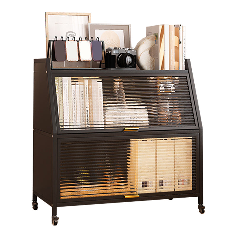 13.78"W Bookshelf Contemporary Style Bookcase for Home Study Room with Casters 31.5"L x 13.8"W x 33.1"H Black Clearhalo 'Bookcases' 'furn' 'furn_bookcases' 'Furniture' 'Office Furniture' 5271759