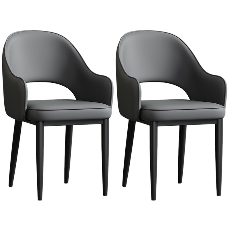 Scandinavian Meeting Room Open Back Arm Chair Matte Finish Leather Dining Chair Dark Gray 2 Piece Set Black Clearhalo 'Dining Chairs' 'Dining Tables & Seating' 'dining_chair' 'furn' 'furn_dining_chair' 'Furniture' 'Kitchen & Dining Furniture' 5272350