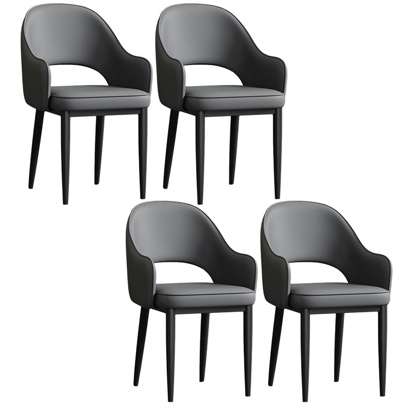 Scandinavian Meeting Room Open Back Arm Chair Matte Finish Leather Dining Chair Dark Gray 4 Piece Set Black Clearhalo 'Dining Chairs' 'Dining Tables & Seating' 'dining_chair' 'furn' 'furn_dining_chair' 'Furniture' 'Kitchen & Dining Furniture' 5272351