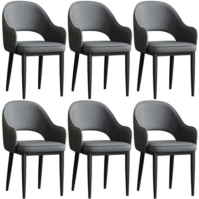 Scandinavian Meeting Room Open Back Arm Chair Matte Finish Leather Dining Chair Dark Gray 6 Piece Set Black Clearhalo 'Dining Chairs' 'Dining Tables & Seating' 'dining_chair' 'furn' 'furn_dining_chair' 'Furniture' 'Kitchen & Dining Furniture' 5272353